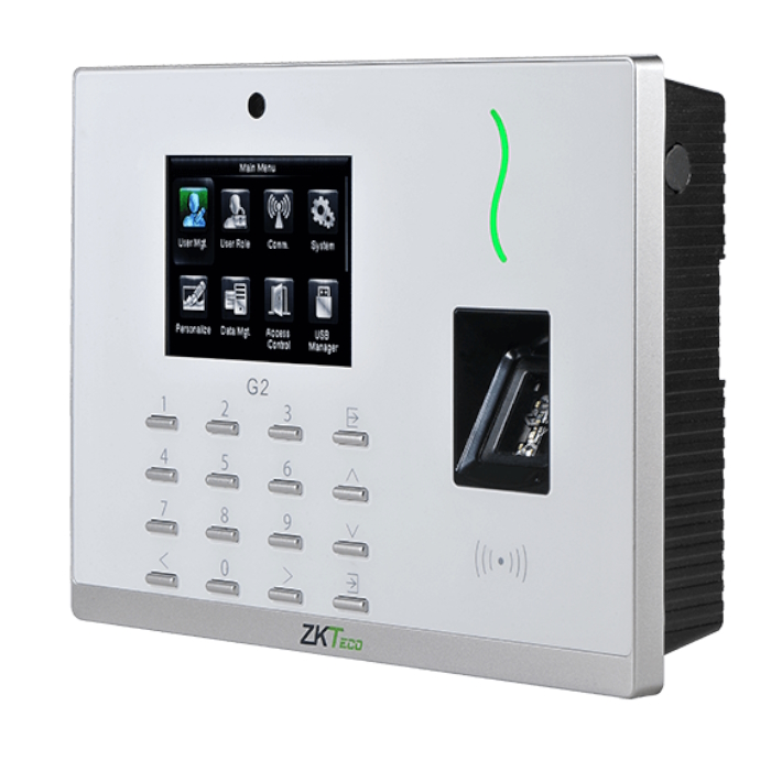 Máy chấm công vân tay và thẻ, model: G2, Hiệu: ZKTeco, Nhà sản xuất: ZKTeco, điện áp 12V, Mới 100%